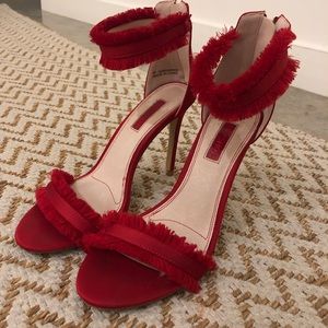 Topshop Red High Heel Fringe Sandals